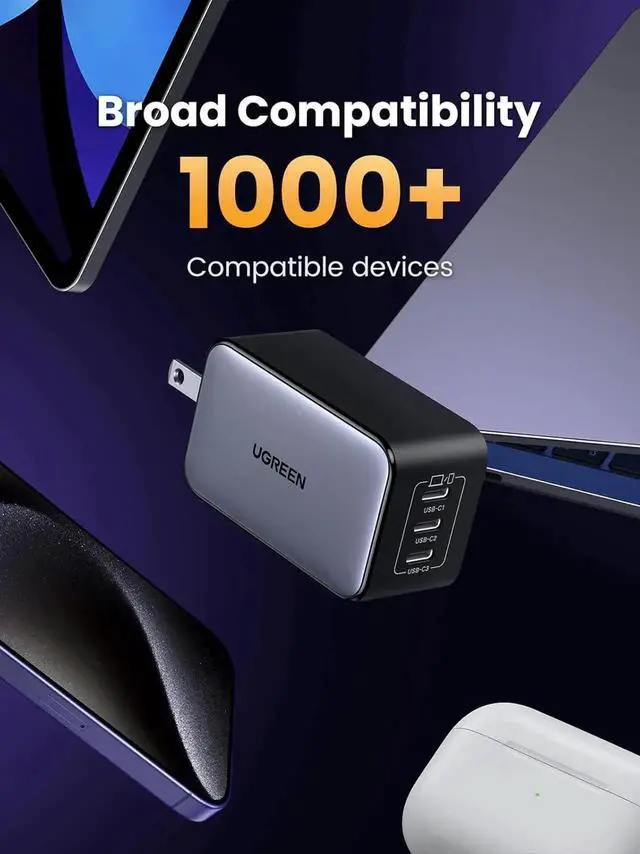Alt view image 7 of 7 - Vszerda Nexode 65W GaN 3-Port USB-C Wall Charger PD Fast Charging Power Adapter for iPhone 17/16/15, Galaxy S25/S24, Pixel 10/9, MacBook Pro/Air, iPad & Steam Deck