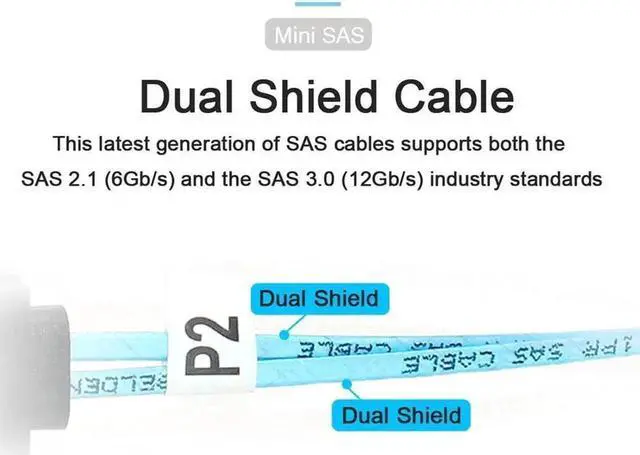 Alt view image 2 of 3 - Vszerda OCuLink PCIe Cable SFF-8611 8-Lane 8x to Dual SFF-8087 Mini SAS 4x Breakout Cable, 100CM Retimer Cable for Server SAS/NVMe SSD Storage Backplane