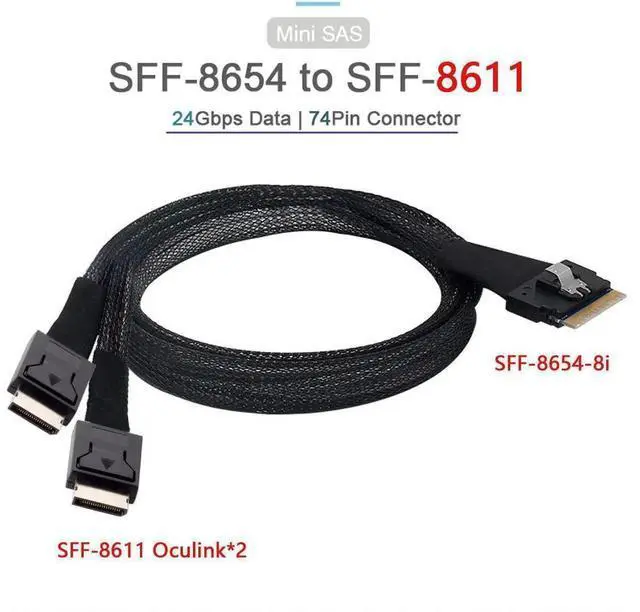 Main image of Vszerda PCIe 4.0 Ultraport Slimline SAS Splitter Cable, SFF-8654 8i 74Pin to Dual OCuLink SFF-8611 4i Storage Cable, 100CM Internal Server NVMe SSD Interconnect Cord