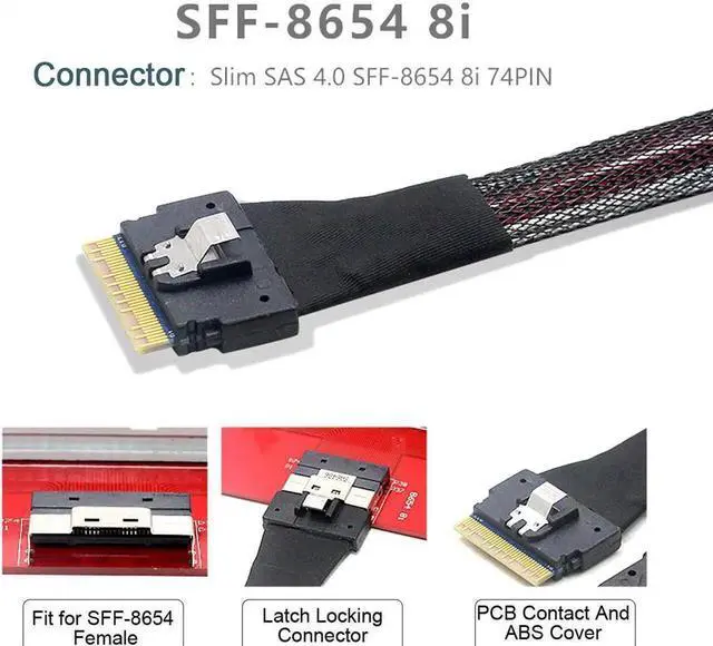 Alt view image 3 of 4 - Vszerda PCIe 4.0 Ultraport Slimline SAS Splitter Cable, SFF-8654 8i 74Pin to Dual OCuLink SFF-8611 4i Storage Cable, 100CM Internal Server NVMe SSD Interconnect Cord