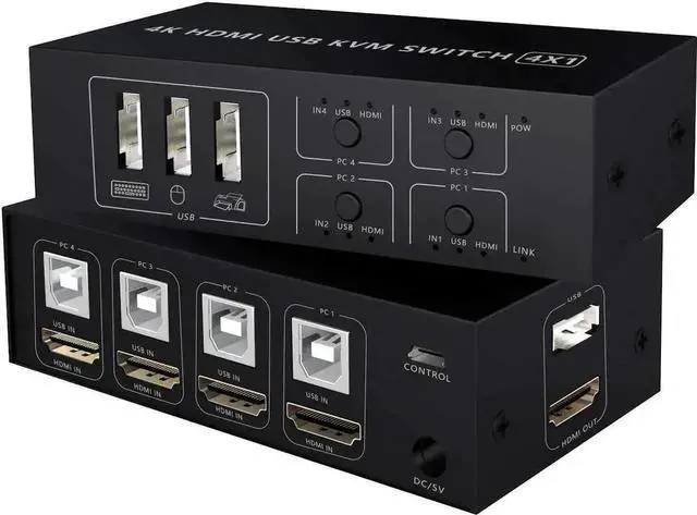 Main image of Vszerda 4-Port 4 In 1 Out HDMI KVM Switch, 4K@60Hz, 4 PCs Share One Monitor, Keyboard & Mouse, Compatible with Laptop, PC, PS4, Xbox, HDTV