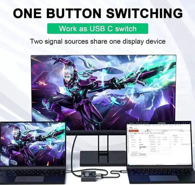 Alt view image 3 of 7 - Vszerda Bi-Directional USB-C KVM Switch Black, 2 Computers Sharing, 8K@60Hz / 4K@120Hz, 10Gbps Data, 100W PD Charge, Thunderbolt Compatible
