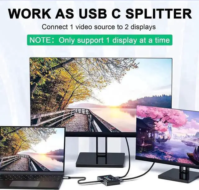 Alt view image 2 of 7 - Vszerda Bi-Directional USB-C KVM Switch Black, 2 Computers Sharing, 8K@60Hz / 4K@120Hz, 10Gbps Data, 100W PD Charge, Thunderbolt Compatible