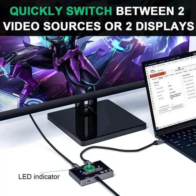 Alt view image 7 of 7 - Vszerda Bi-Directional USB-C KVM Switch Black, 2 Computers Sharing, 8K@60Hz / 4K@120Hz, 10Gbps Data, 100W PD Charge, Thunderbolt Compatible