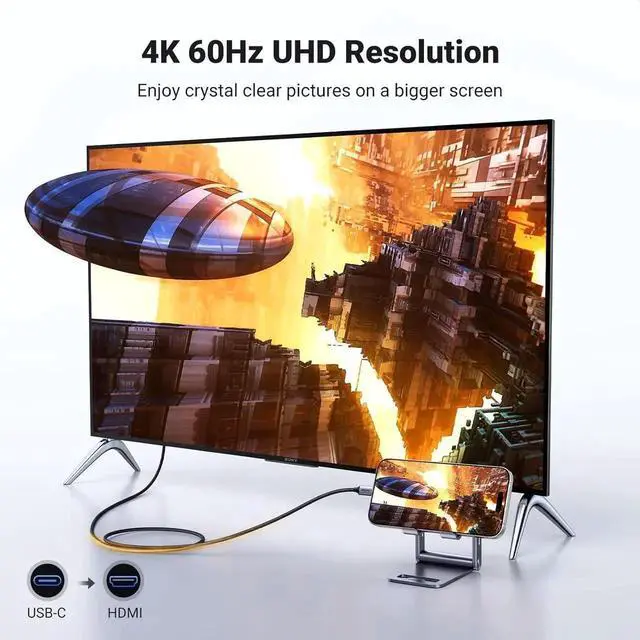 Alt view image 5 of 7 - Vszerda 10FT UGREEN USB-C to HDMI Cable 4K@60Hz, Thunderbolt 3/4 Compatible Type-C to HDMI Cord for iPhone 17 Pro Max MacBook iPad XPS Galaxy S25 Steam Deck
