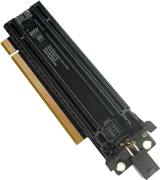 Alt view image 6 of 6 - Vszerda PCIe 4.0 x16 1-to-2 Bifurcation Expansion Card, PCIe x16 Split into Dual x8 Slots, 20mm Slot Spacing, CPU 4-Pin Auxiliary Power Port with Matching 4Pin Power Cable