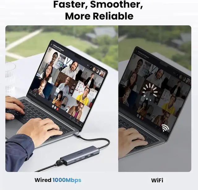 Alt view image 4 of 7 - Vszerda 6-in-1 USB C to Gigabit Ethernet Hub Dongle, USB C Multiport Adapter with 10Gbps USB-C 3.2 ×2, USB-A 3.2/2.0, RJ45 LAN, Dedicated Power Port, Compatible with MacBook, Dell XPS, USB C Laptops