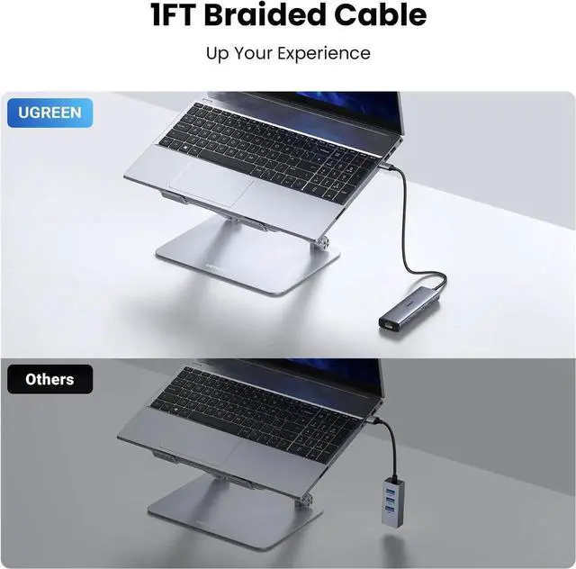 Alt view image 3 of 7 - Vszerda 6-in-1 USB C to Gigabit Ethernet Hub Dongle, USB C Multiport Adapter with 10Gbps USB-C 3.2 ×2, USB-A 3.2/2.0, RJ45 LAN, Dedicated Power Port, Compatible with MacBook, Dell XPS, USB C Laptops