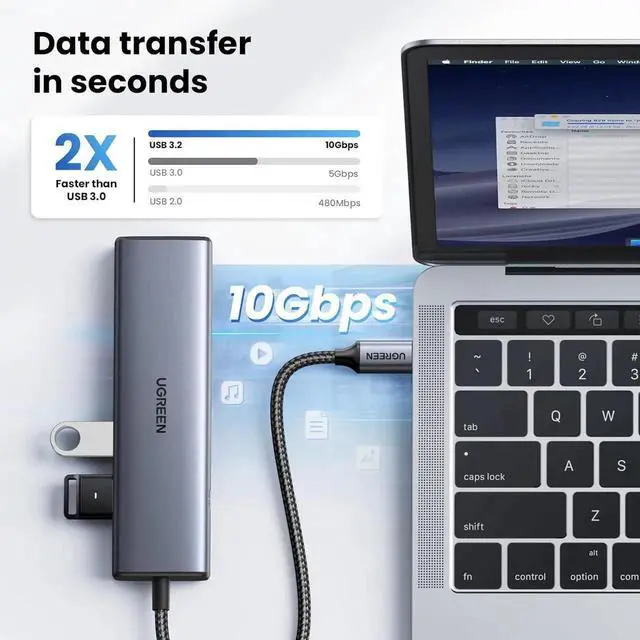 Alt view image 6 of 7 - Vszerda 6-in-1 USB C to Gigabit Ethernet Hub Dongle, USB C Multiport Adapter with 10Gbps USB-C 3.2 ×2, USB-A 3.2/2.0, RJ45 LAN, Dedicated Power Port, Compatible with MacBook, Dell XPS, USB C Laptops