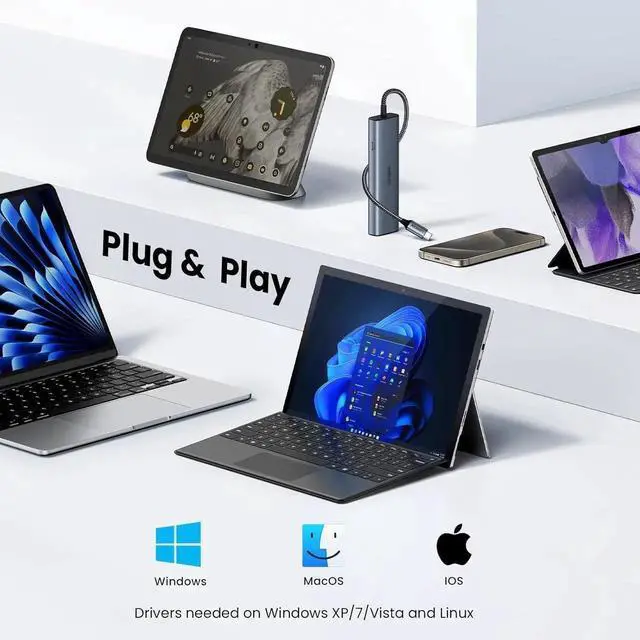 Alt view image 7 of 7 - Vszerda 6-in-1 USB C to Gigabit Ethernet Hub Dongle, USB C Multiport Adapter with 10Gbps USB-C 3.2 ×2, USB-A 3.2/2.0, RJ45 LAN, Dedicated Power Port, Compatible with MacBook, Dell XPS, USB C Laptops