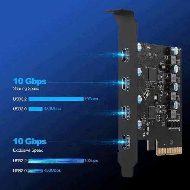 Alt view image 3 of 5 - PCIe Gen3 x2 USB 3.2 Gen2 Expansion Card with ASM3142 Chip, PCI Express to 4-Port USB-C Internal Hub Controller Adapter, 10Gbps Super Speed, Supports Multiple INs for Desktop PC Windows & Linux