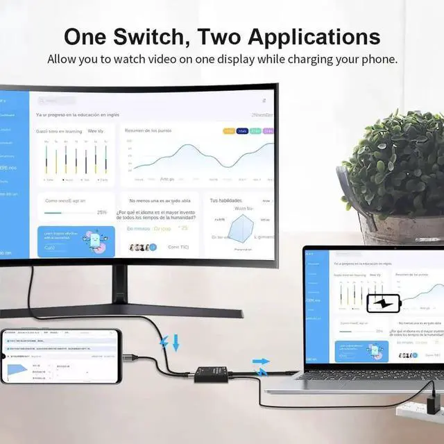 Alt view image 7 of 7 - Vszerda Bi-Directional USB-C 3.1 Switch 8K@30Hz 4K@120Hz, 100W PD Charging & 10Gbps Data Transfer Multi-Function Type-C Splitter Converter