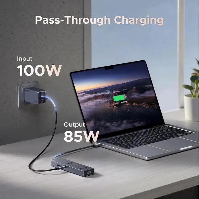 Alt view image 7 of 7 - Revodok Pro 6 in 1 USB C Multiport Hub, Gigabit Ethernet Dock with 4K@60Hz HDMI, 100W PD Pass-Through Charging, 10Gbps USB-A & USB-C 3.2 Data Ports for MacBook M1/M2/M3, iPad, iPhone 16 Pro/Pro