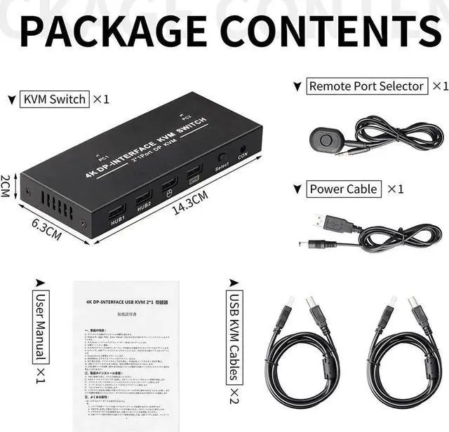 Alt view image 3 of 7 - Vszerda 2-Port DP 1.2 KVM Switch 2 In 1 Out, 4K@60Hz, 4 USB2.0 Ports, Includes Two 1.5m/5ft KVM Cables for 2 PCs Sharing One Monitor, Keyboard & Mouse