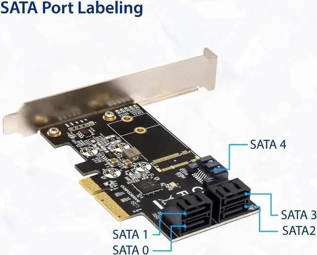 Alt view image 2 of 6 - Vszerda 5 Port PCIe X4 SATA 3.0 Non-RAID Controller Card Model SI-PEX40139 with JMB585 Chipset, 6Gbps Storage Adapter for SSD & HDD, Low Profile Bracket Included
