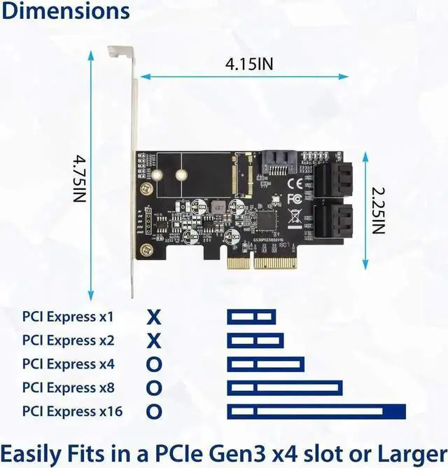 Alt view image 5 of 6 - Vszerda 5 Port PCIe X4 SATA 3.0 Non-RAID Controller Card Model SI-PEX40139 with JMB585 Chipset, 6Gbps Storage Adapter for SSD & HDD, Low Profile Bracket Included