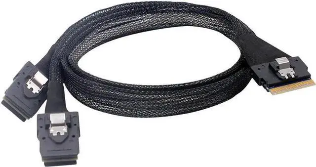 Main image of Vszerda 100cm PCIe 4.0 Slimline SAS Breakout Cable, SFF-8654 8i 74Pin Ultraport Male to Dual SFF-8087 Mini SAS 4i Splitter Cable for Server NVMe RAID Hard Drive Backplane Storage Expansion