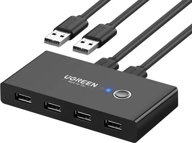 Main image of Vszerda USB 2.0 Switch Selector, 2 Computers Share 4 USB Devices, One-Button USB Peripheral Switcher Box for Keyboard Mouse Printer Scanner, Includes 2 Pack USB A to A Cables