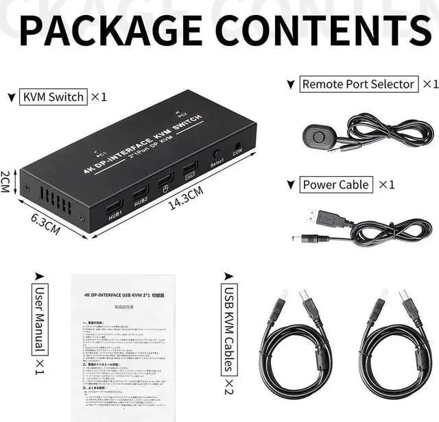 Alt view image 2 of 7 - Vszerda 2-Port 2 In 1 Out DP 1.2 DisplayPort KVM Switch, 4K@60Hz, 2 PCs Share One Monitor, Keyboard & Mouse, Built-in 4 USB 2.0 Ports, Includes 2pcs 1.5m/5ft USB KVM Cables