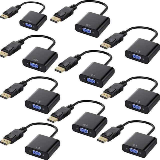 Main image of Vszerda DisplayPort to VGA, Gold-Plated DP to VGA Adapter (Male to Female) Compatible with Computer, Desktop, Laptop, PC, Monitor, Projector, HDTV (Black) 10-Pack