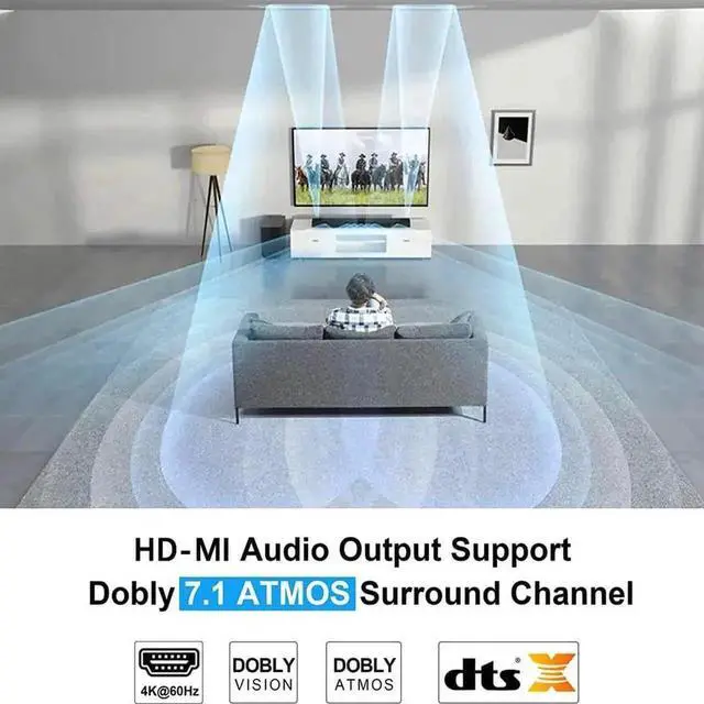 Alt view image 7 of 7 - Vszerda 4K@60Hz 4 in 1 Out HDMI Switch Audio Extractor with Optical SPDIF & 3.5mm AUX Output, ARC, HDCP 2.2, HDR10, RGB 8:8:8 7.1CH Dolby Atmos, Adjustable EDID Function