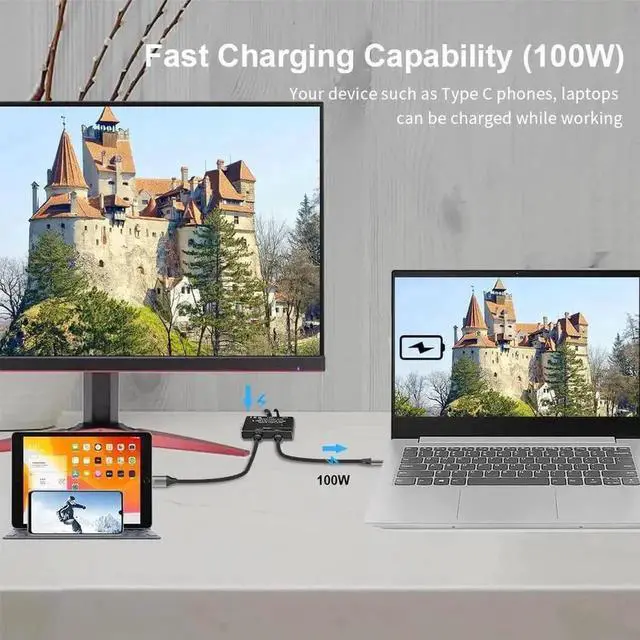 Alt view image 3 of 5 - Vszerda Bi-Directional USB-C 8K Switch, USB 3.1 Type-C Splitter Converter Supports 8K@30Hz, 4K@120Hz, 100W PD Charging & 10Gbps High-Speed Data Transfer