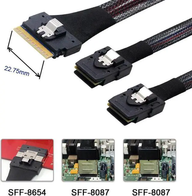 Alt view image 3 of 4 - Vszerda PCIe 4.0 SFF-8654 8i 74Pin to Dual SFF-8087 Mini SAS Cable, Ultraport Slimline SAS Internal Server Cable 100CM