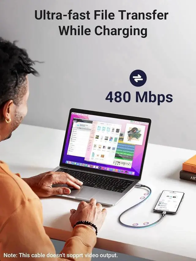 Alt view image 2 of 7 - Vszerda 2 Pack 10FT UGREEN USB-C to USB-C Cable, 100W Fast Charging Cord, Black, Compatible with iPhone 17 Series, MacBook, iPad Pro, Dell XPS, Galaxy S25/S24/S23, Switch and Pixel