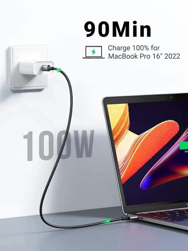 Alt view image 3 of 7 - Vszerda 2 Pack 10FT UGREEN USB-C to USB-C Cable, 100W Fast Charging Cord, Black, Compatible with iPhone 17 Series, MacBook, iPad Pro, Dell XPS, Galaxy S25/S24/S23, Switch and Pixel