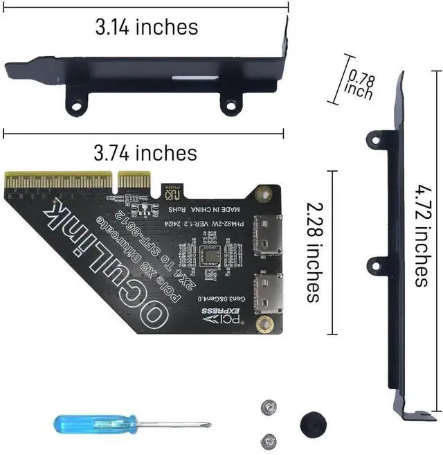 Alt view image 2 of 5 - Vszerda Gen4 PCIe x8 to OCuLink SFF-8612 Adapter Card, SFF-8611 External PCIe Breakout for eGPU Dock, External Graphics Card & U.2 NVMe SSD, PCIe 4.0 x8 Host Expansion Adapter