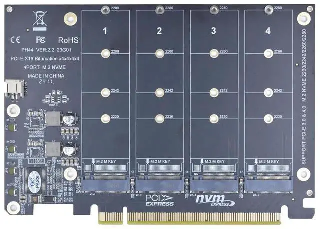 Alt view image 4 of 7 - Vszerda PCIe 4.0 X16 M.2 NVMe Expansion Card, 4-Port M-Key Adapter Supports 2230/2242/2260/2280 NVMe SSD