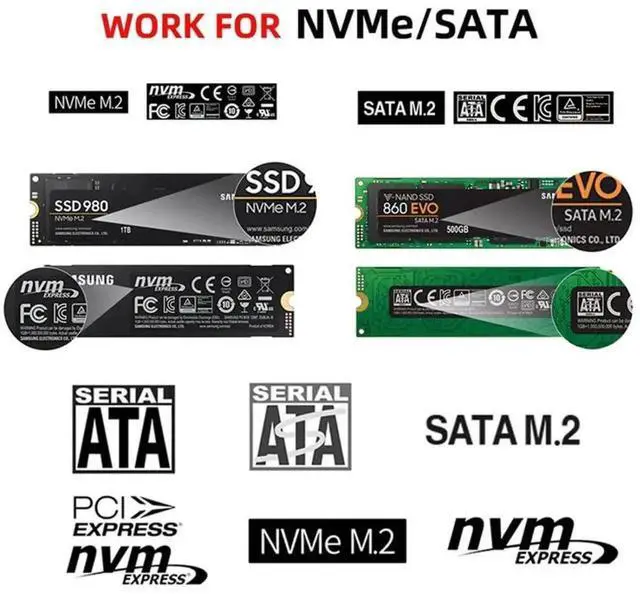 Alt view image 3 of 6 - Vszerda USB 3.2 Gen 2x2 20Gbps M.2 SSD Enclosure Reader, RTL9220 Dual Protocol Adapter Supports NVMe & SATA M.2 SSD 2230/2242/2280mm, Type-C External SSD Case