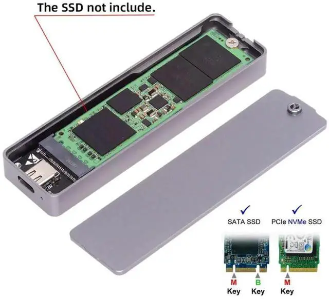 Alt view image 6 of 6 - Vszerda USB 3.2 Gen 2x2 20Gbps M.2 SSD Enclosure Reader, RTL9220 Dual Protocol Adapter Supports NVMe & SATA M.2 SSD 2230/2242/2280mm, Type-C External SSD Case