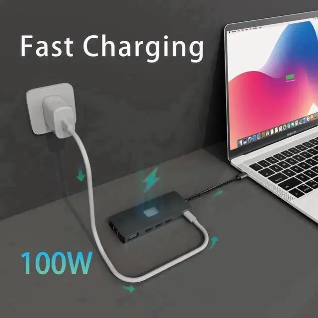 Alt view image 2 of 7 - Vszerda 11-in-1 USB-C Docking Station Triple Display Multiport Hub, 4K HDMI + VGA + DP, 3×10Gbps USB3.2, Gigabit Ethernet, 100W PD Charging, SD/TF Card Reader for USB-C Laptops