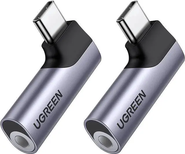 Main image of UGREEN 2 Pack USB C to 3.5mm Audio Adapter, Right Angle Type C Aux Dongle with Built-in DAC Chip, HiFi Stereo & Mic Support, Compatible with iPhone 17/16/15 Pro Max/Plus, iPad Pro, Galaxy S25 Ultra, P