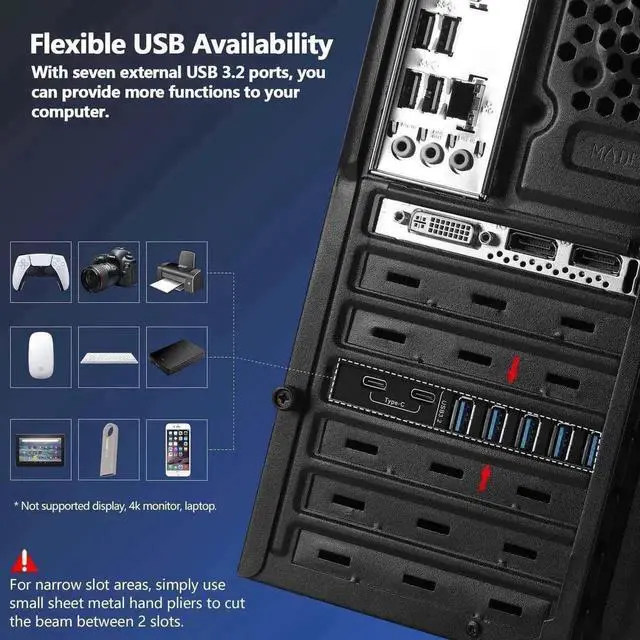Alt view image 2 of 3 - Vszerda PCI Express USB 3.2 Expansion Card, 7-Port Front Panel PCIe Expansion Adapter with 2 USB-C & 5 USB-A Ports, Multi-Device Connection for Desktop PC Motherboard