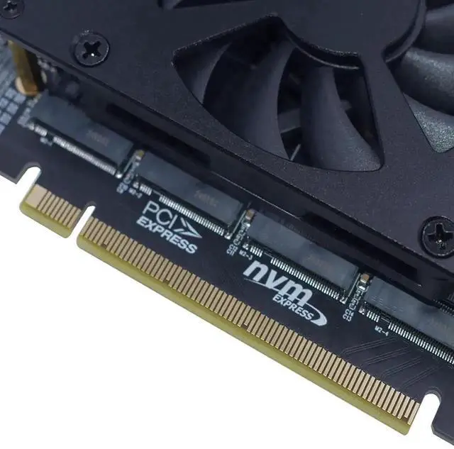 Alt view image 3 of 7 - Vszerda PCIe 4.0 x16 4-Port M.2 NVMe Expansion Card with Ultra Quiet DC Brushless Cooling Fan, M Key M.2 SSD Adapter Supports2230/2242/2260/2280 NVMe Drives for Desktop Workstation NAS Storage Upgrade