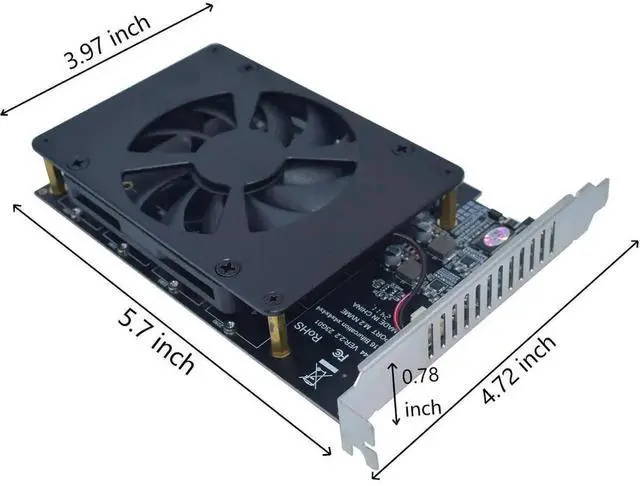 Alt view image 4 of 7 - Vszerda PCIe 4.0 x16 4-Port M.2 NVMe Expansion Card with Ultra Quiet DC Brushless Cooling Fan, M Key M.2 SSD Adapter Supports2230/2242/2260/2280 NVMe Drives for Desktop Workstation NAS Storage Upgrade