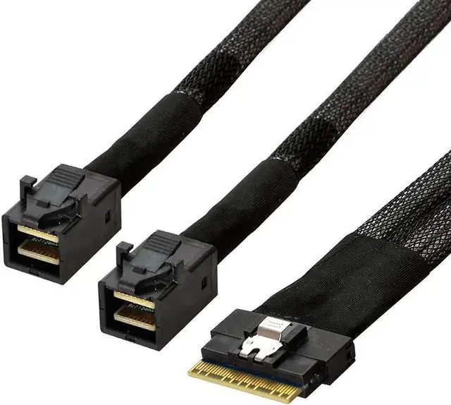 Alt view image 2 of 4 - Vszerda 100cm PCIe 4.0 Slimline SAS Breakout Cable, SFF-8654 8i 74Pin Ultraport Male to Dual SFF-8643 4i Mini SAS HD Splitter Cable for Server NVMe RAID Storage Backplane