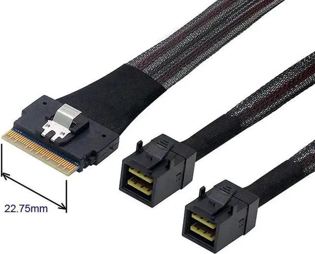 Alt view image 4 of 4 - Vszerda 100cm PCIe 4.0 Slimline SAS Breakout Cable, SFF-8654 8i 74Pin Ultraport Male to Dual SFF-8643 4i Mini SAS HD Splitter Cable for Server NVMe RAID Storage Backplane