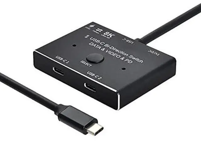Alt view image 6 of 6 - Vszerda Bi-Directional USB-C MST 1-in-2 Switch Hub, Supports 8K@30Hz Video, 10Gbps USB 3.2 Data & 100W PD Pass-Through, 2-Way Type-C Selector for Laptops, Monitors and Docking Stations