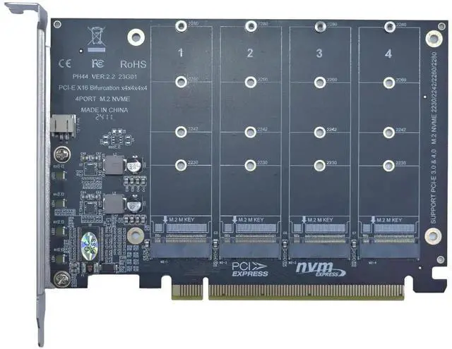 Main image of Vszerda PCIe 4.0 x16 M.2 Expansion Card, 4-Port M-Key NVMe SSD Adapter Supports 2280/2260/2242/2230 Drives