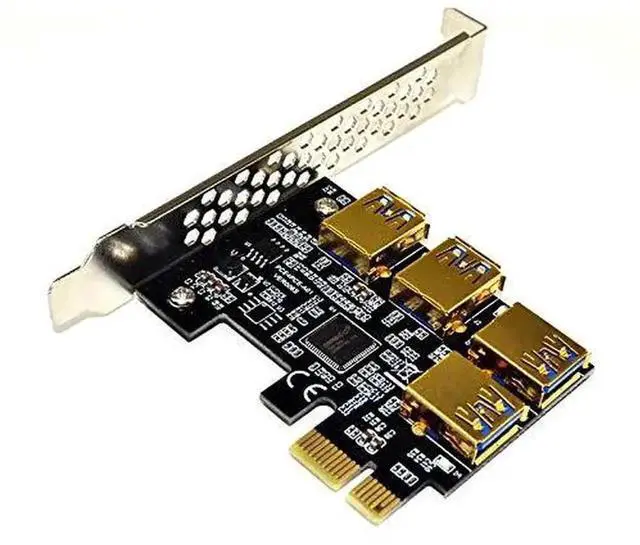 Alt view image 3 of 4 - Vszerda PCIe 1X to 4 PCIe 16X Mining Riser Adapter, USB3.0 GPU Extension Card with 4 SATA Power Cables for BTC Crypto Mining Rig