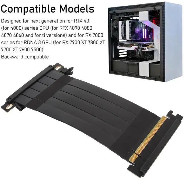 Alt view image 6 of 7 - WRIARICH 40cm Black PCIe 4.0 x16 180° Dual Reverse GPU Riser Cable, Flexible Graphics Card Extension Cord Compatible with AMD RX 7900/7800/7700/7600/7500 Series