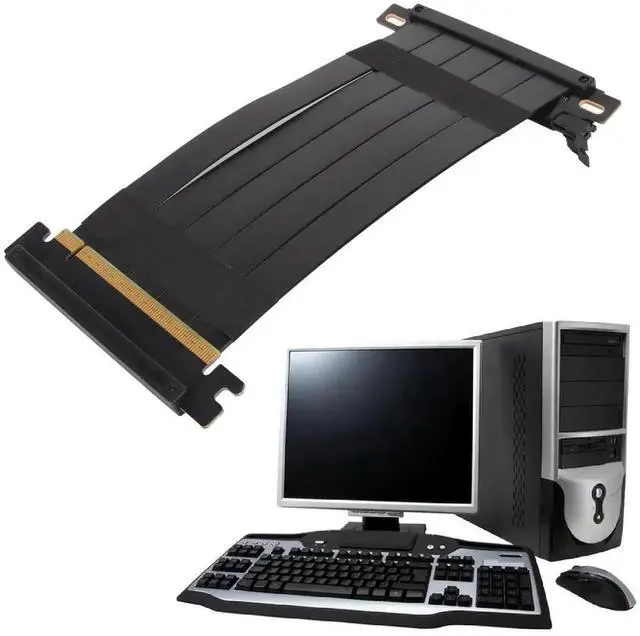 Main image of WRIARICH 40cm Black PCIe 4.0 x16 180° Dual Reverse GPU Riser Cable, Flexible Graphics Card Extension Cord Compatible with AMD RX 7900/7800/7700/7600/7500 Series