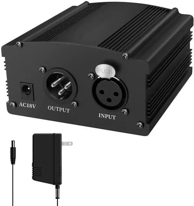 Main image of Vszerda 1 Channel 48V Phantom Power Supply with Power Adapter, Universal for All Condenser Microphones, Professional Black Phantom Power for Studio Recording & Music Production