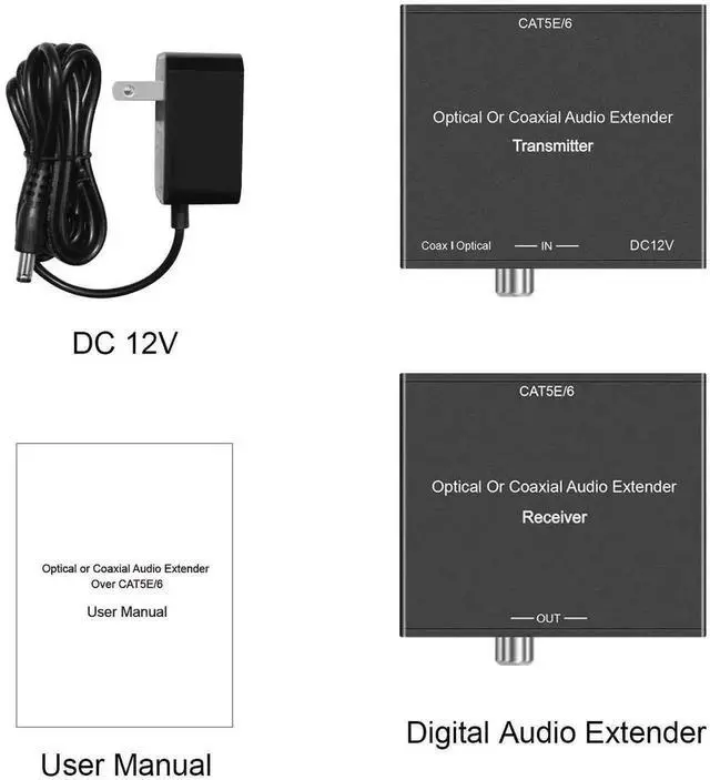 Alt view image 4 of 6 - Vszerda PoC Digital Audio Extender Over Single Cat5e/Cat6 Cable, Optical Coaxial Audio Transmitter Receiver Kit Up to 500ft, Supports LPCM Dolby 5.1 DTS Dolby TrueHD