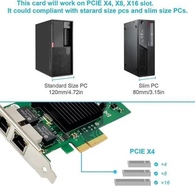 Alt view image 3 of 7 - Vszerda Dual-Port PCIe X4 Gigabit NIC, Intel 82576 Chip Dual RJ45 Ethernet Adapter Support PXE & SR-IOV, Low Profile Bracket for Server PC