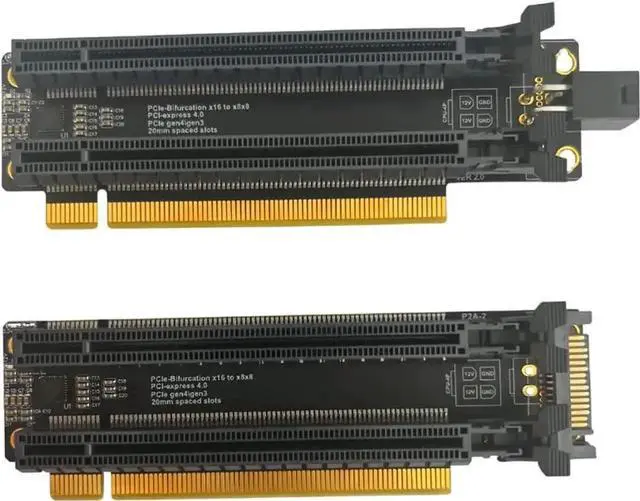 Alt view image 3 of 5 - WRIARICH PCIe 4.0 x16 to x8x8 Bifurcation Split Expansion Card, Gen4 1-to-2 PCI-E Splitter with 20mm Slot Spacing & SATA CPU 4Pin Aux Power Port for GPU Capture Network Cards