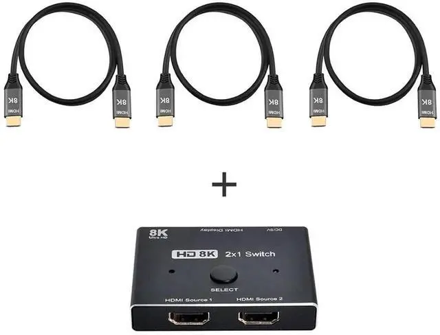 Alt view image 2 of 7 - Vszerda 2-In-1-Out HDMI 2.1 8K KVM Switch Hub, 8K@60Hz & 4K@60Hz SST, HDCP Compliant, 3 HDMI 2.1 Cables Included